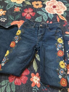 Ashley Mason premium high rise bootcut embroidered stretch jeans